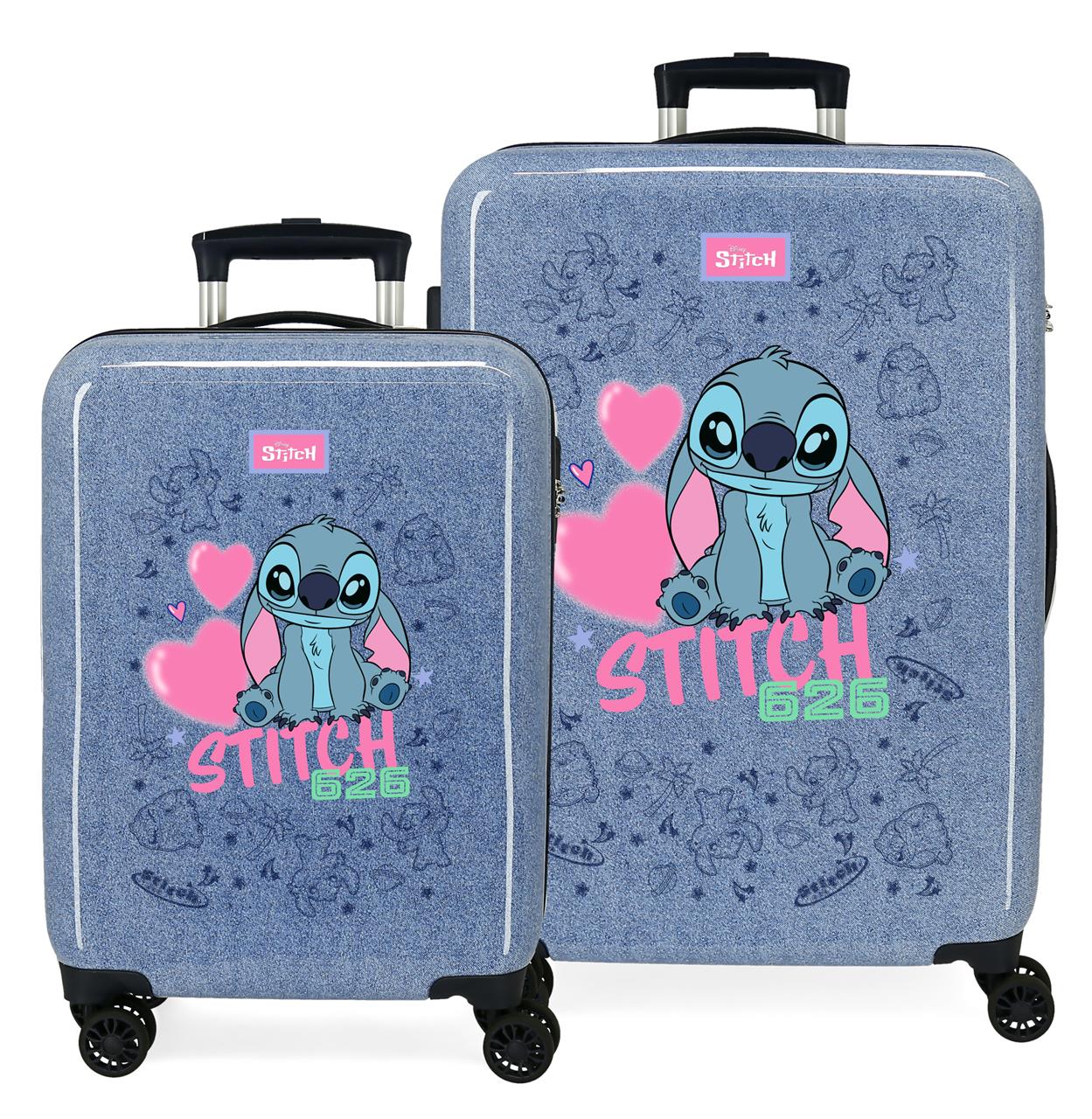 3291442 SET/2 TROLLEY ABS 55-65CM. 4R. STITCH HEARTS DENIM