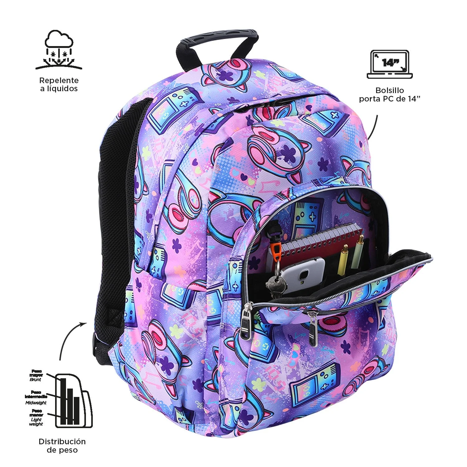 TOTTO Mochila escolar adaptable a carro Meowsica 4QH - Acuareles - Image 4