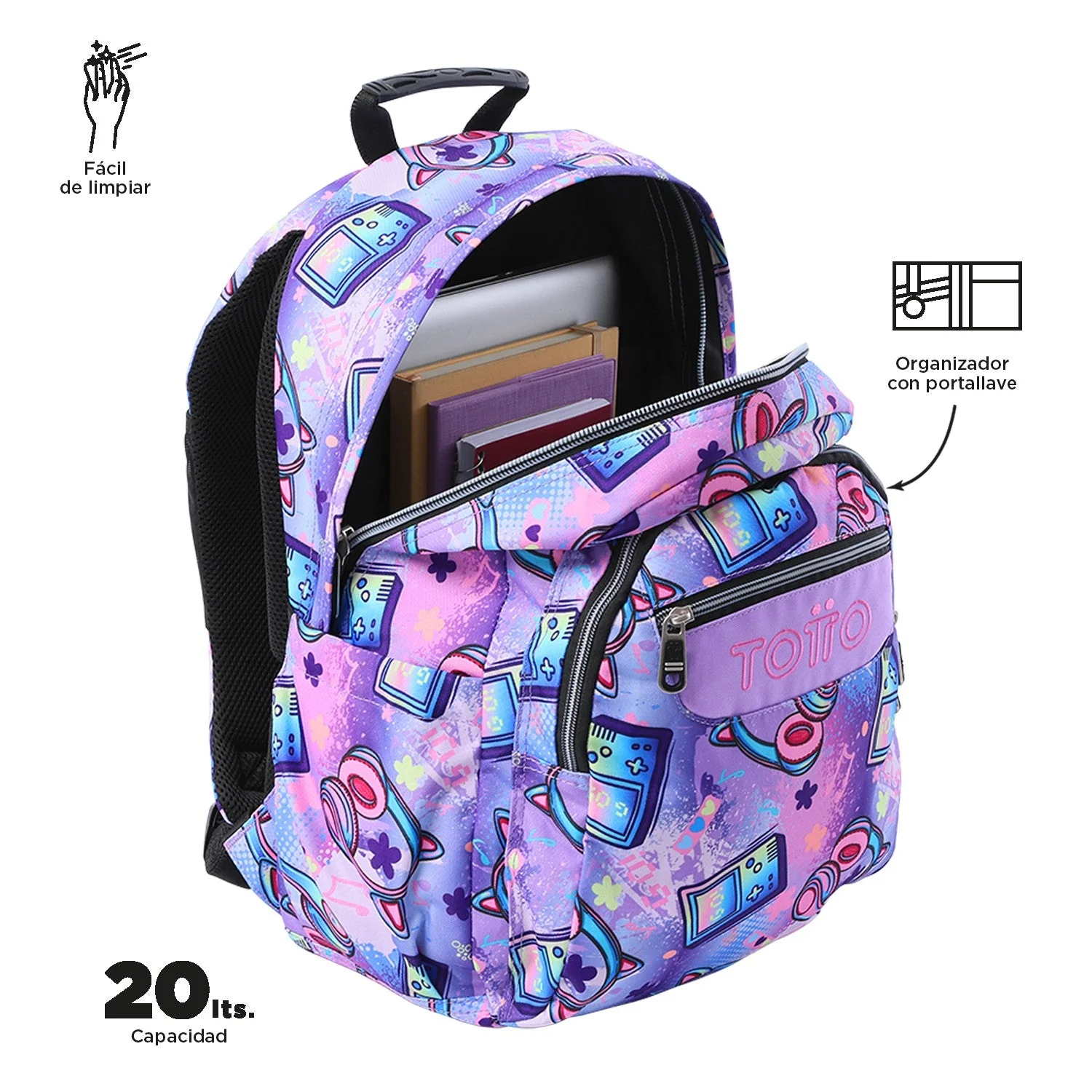 TOTTO Mochila escolar adaptable a carro Meowsica 4QH - Acuareles - Image 5